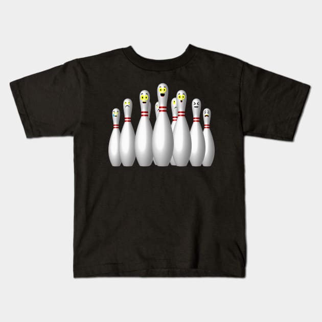 Scared Bowling Pins Kids T-Shirt by MartianGeneral